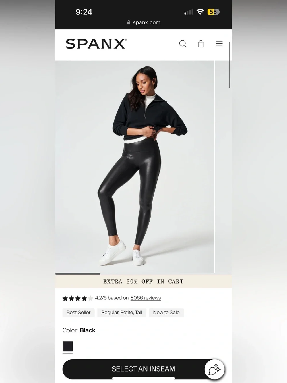 New Spanx Faux Black Leather Leggings Size XS